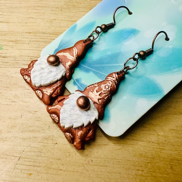 Hand Crafted Copper Gnome Polymer Clay Earrings - Picture 3 of 5